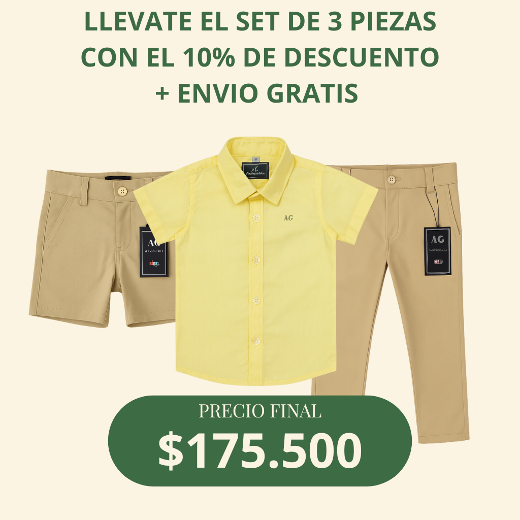 Set camisero pantalón bermuda y camisa Amarillo