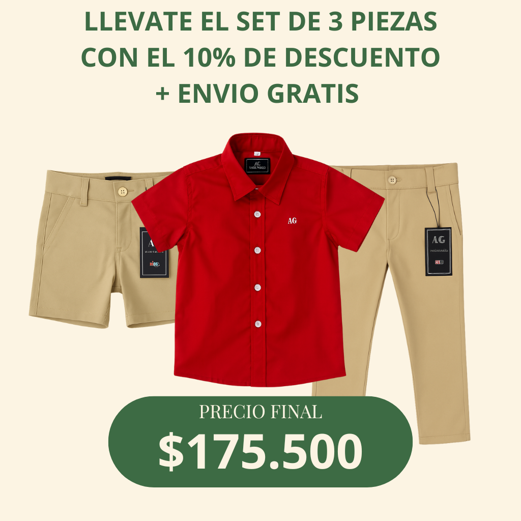 Set camisero pantalón bermuda y camisa rojo