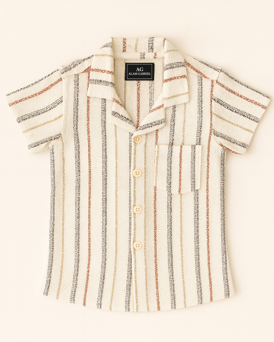 Camisa Lino Texturizada Rayas Marrón y Terracota