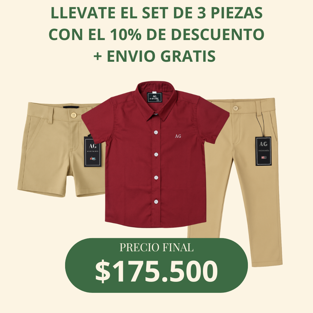 Set camisero pantalón bermuda y camisa Vinotinto