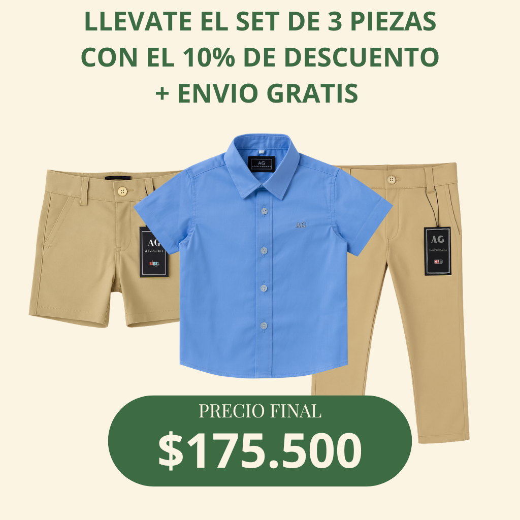 Set camisero pantalón bermuda y camisa Azul celeste