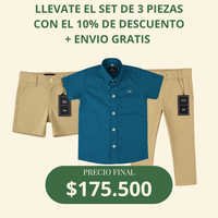 Set camisero pantalón bermuda y camisa Azul Petroleo