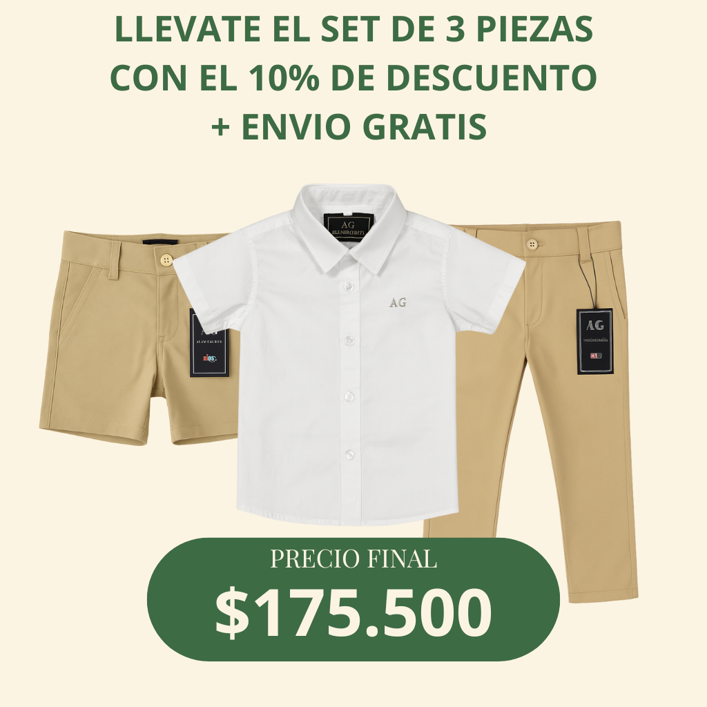 Set camisero pantalón bermuda y camisa Blanca