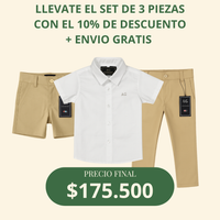 Set camisero pantalón bermuda y camisa Blanca