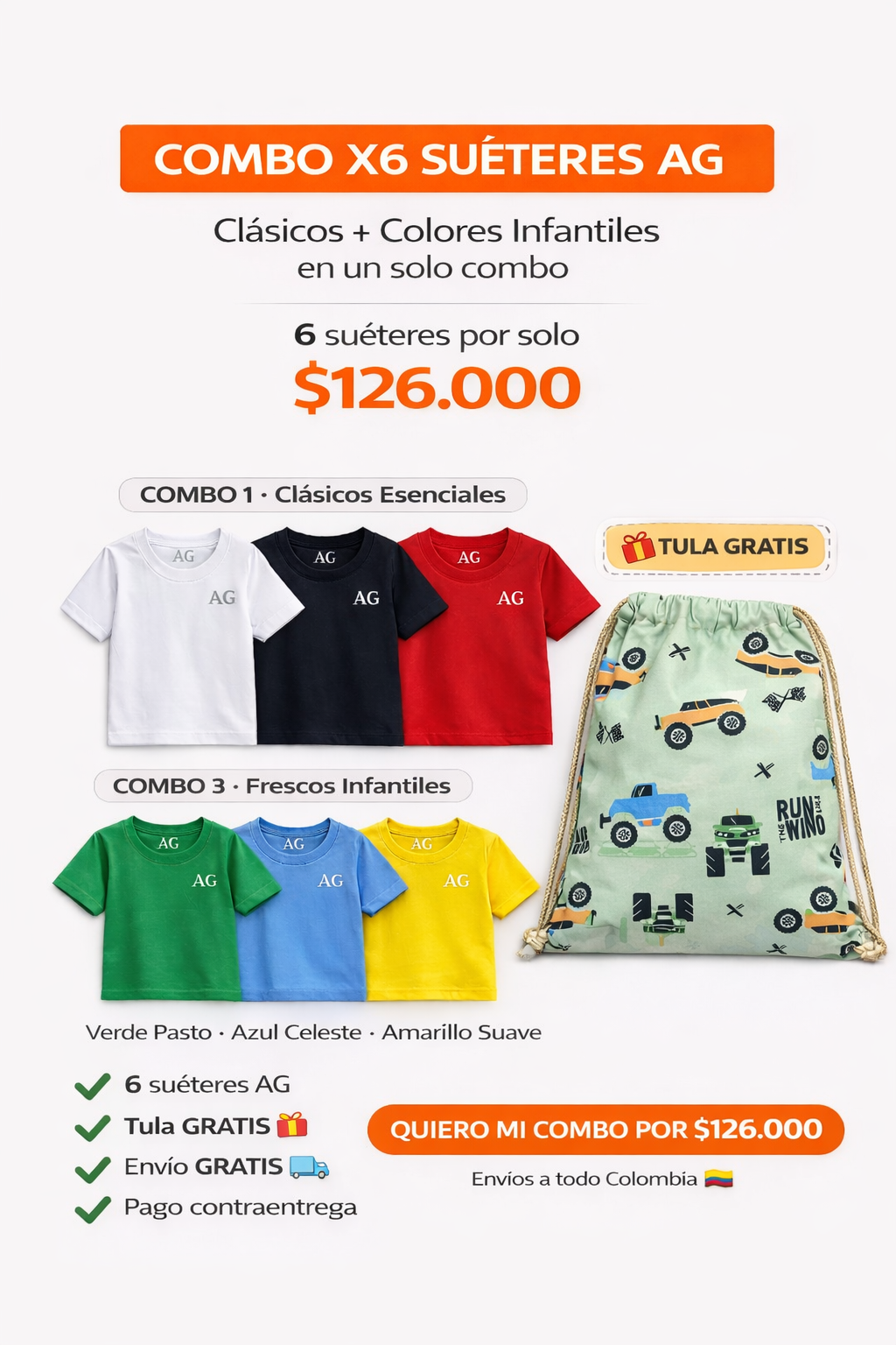 Combo x 6 Sueter Basico + Tulita