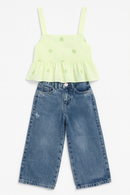 Conjunto Jeans De Niña Flores Verde