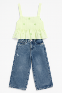 Conjunto Jeans De Niña Flores Verde
