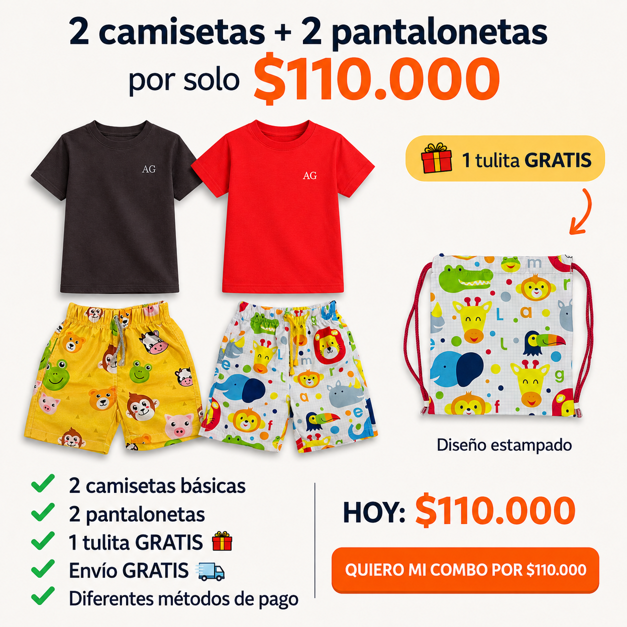 Nuevo Combo x2 pantalonetas + 2 camisetas basicas