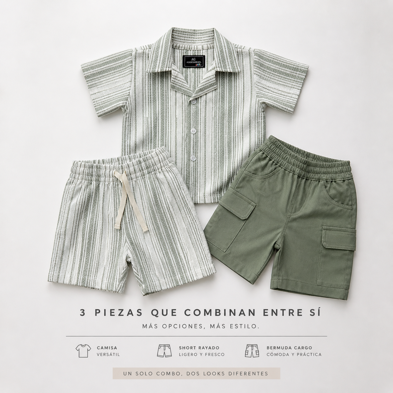 Combo Conjunto Gaby Verde + Bermuda Cargo Verde