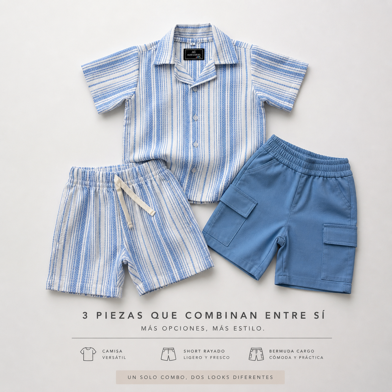 Combo Conjunto Gaby Celeste+ Bermuda Cargo Celeste