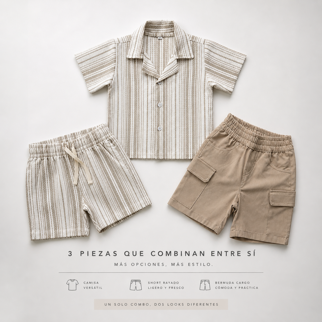 Combo Conjunto Gaby Beige + Bermuda Cargo Beige