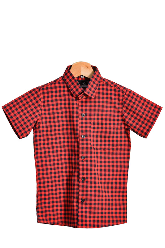 camisa de niño manga corta cuadros rojos