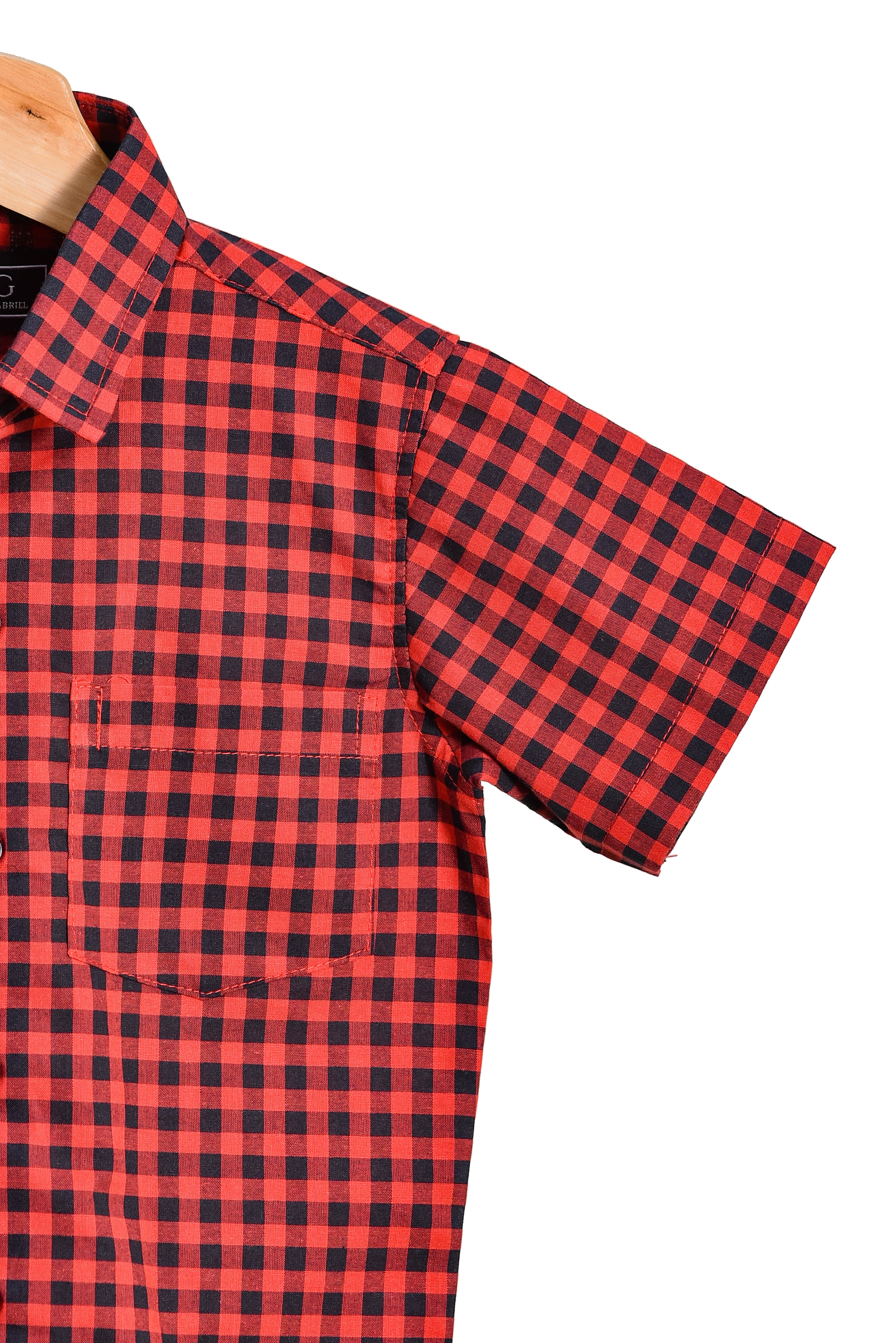 camisa de niño manga corta cuadros rojos