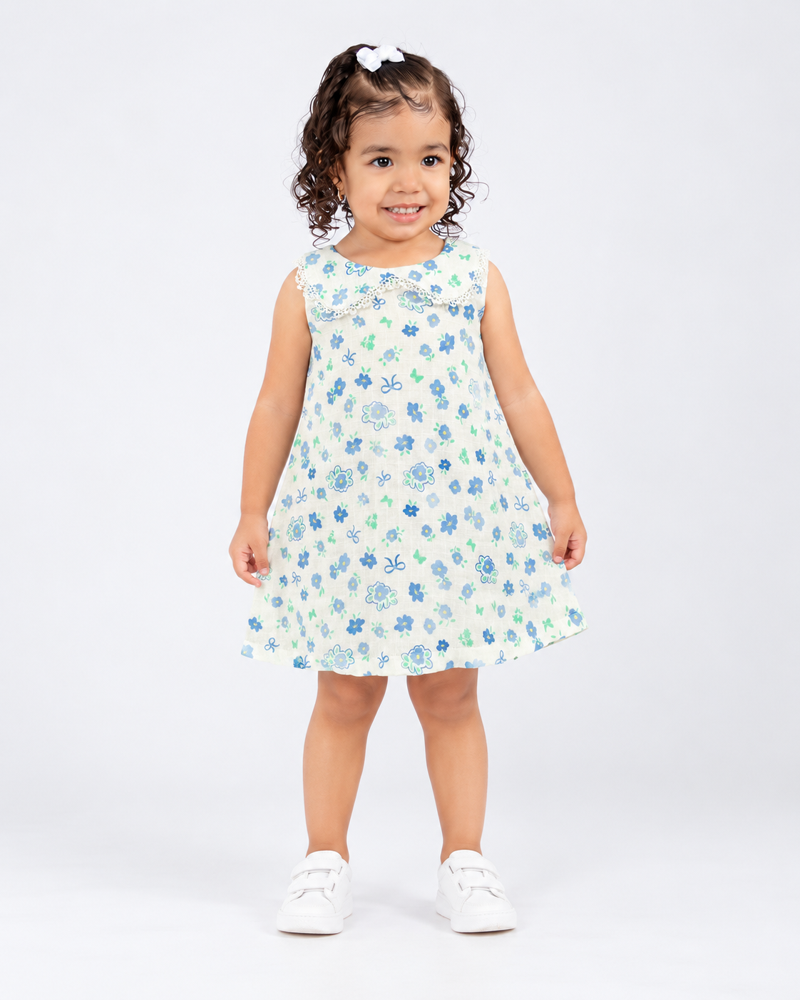 Vestido En Lino Laura Flor Azul