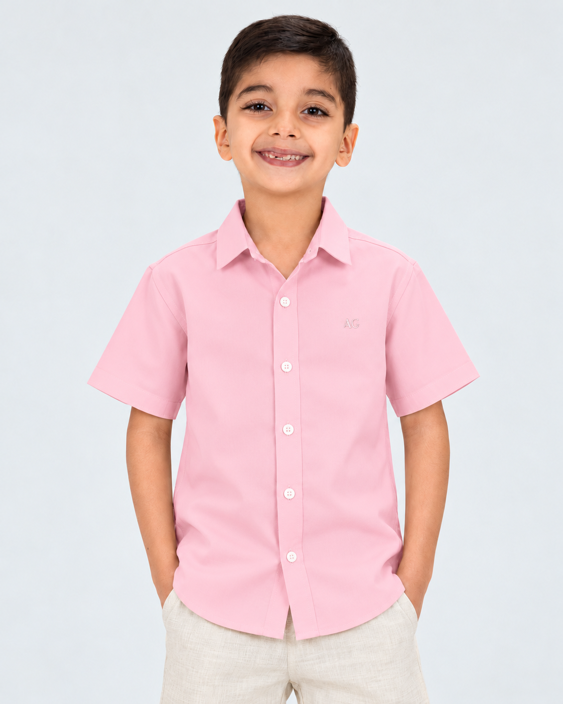 Camisa de niño manga corta rosada