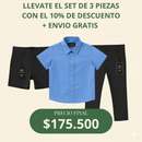 Set camisero pantalón Negro, Bermuda Negra y Camisa Azul Celeste