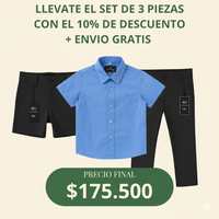Set camisero pantalón Negro, Bermuda Negra y Camisa Azul Celeste