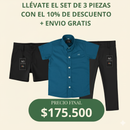 Set camisero pantalón Negro, Bermuda Negra y Camisa Azul Petroleo