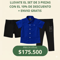 Set camisero pantalón Negro, Bermuda Negra y Camisa Azul Rey