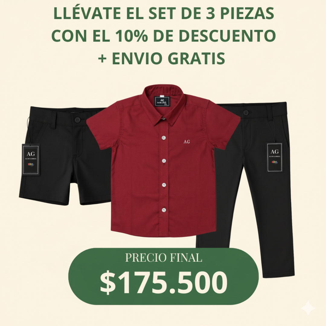 Set camisero pantalón Negro, Bermuda Negra y Camisa Vinotinto
