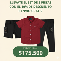 Set camisero pantalón Negro, Bermuda Negra y Camisa Vinotinto