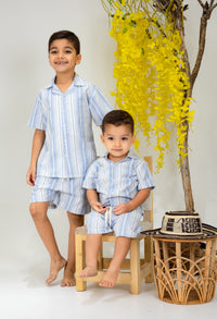 Conjunto Lino Gaby Rayas Celestes