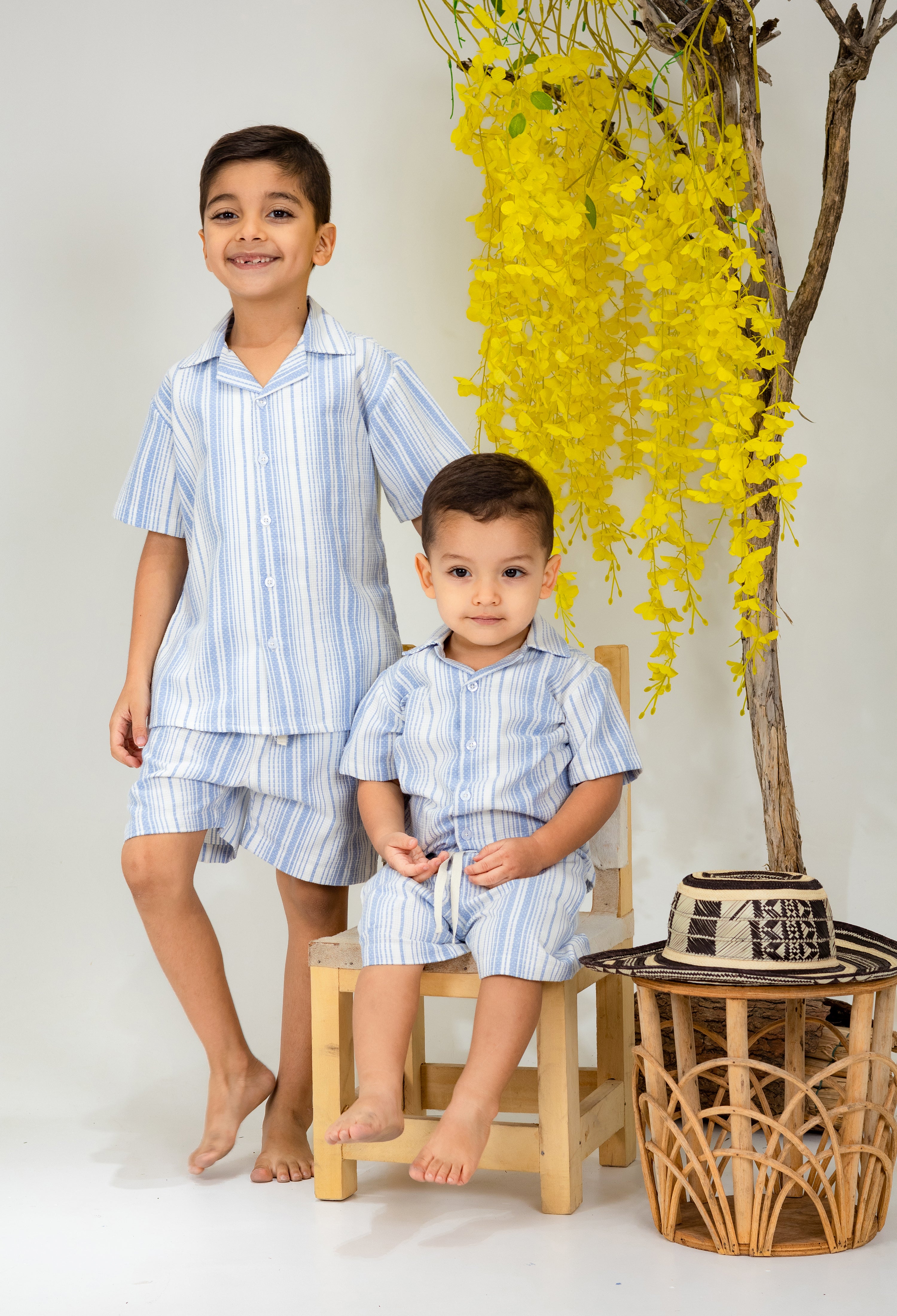 Conjunto Lino Gaby Rayas Celestes