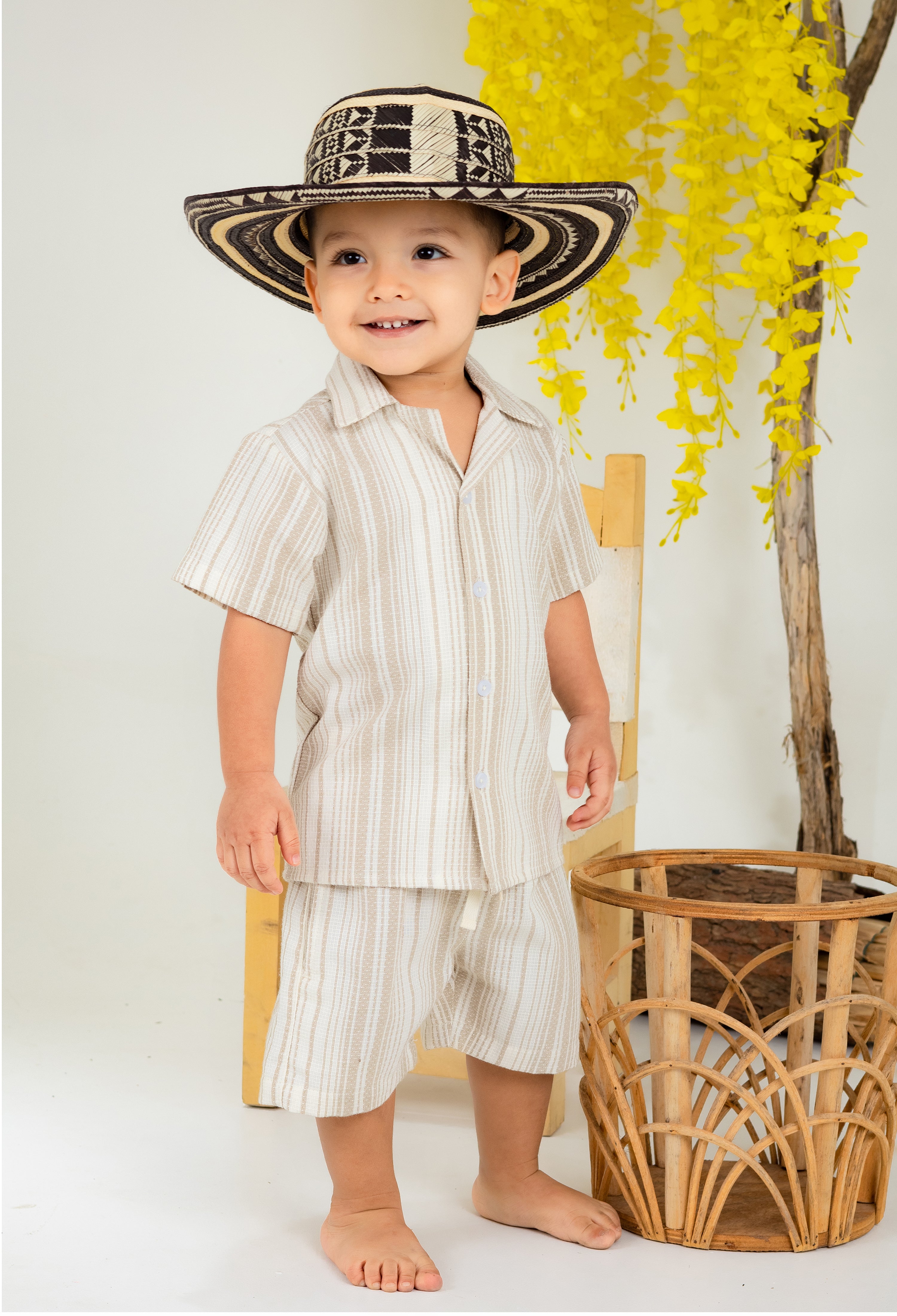 Conjunto Lino Gaby Rayas Beige