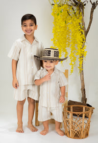 Conjunto Lino Gaby Rayas Beige