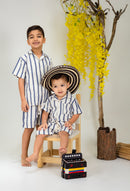 Conjunto Lino Alam Rayas Azul Turquí